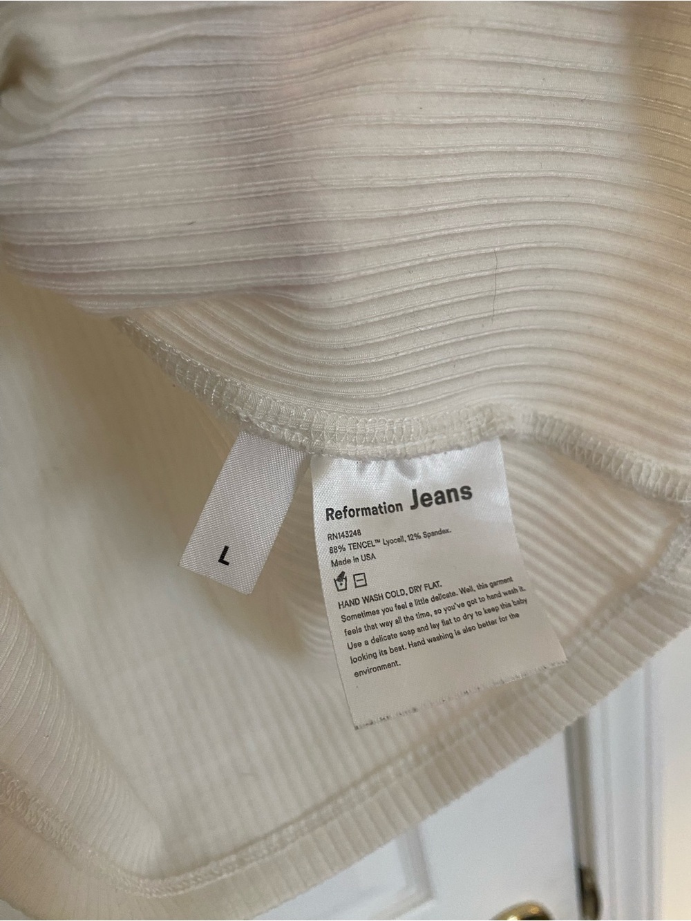 Reformation Cream Off-Shoulder Ribbed Tee with Front Gather - Picture 3 of 3